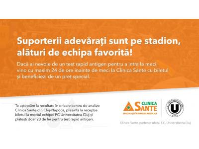 Clinica Sante oferă prețuri speciale  la testele rapide pentru suporterii Universității Cluj